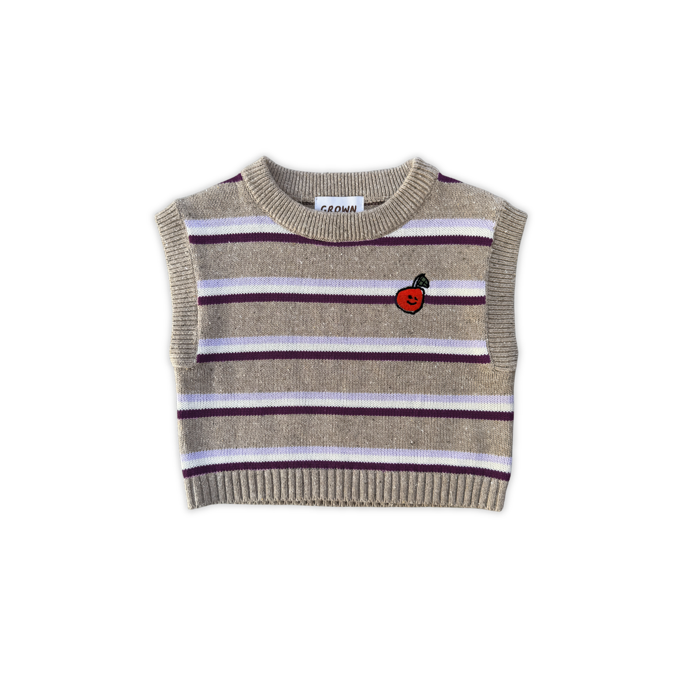 Grown Organic Stripe Apple Knit Vest - Oatmilk in Single