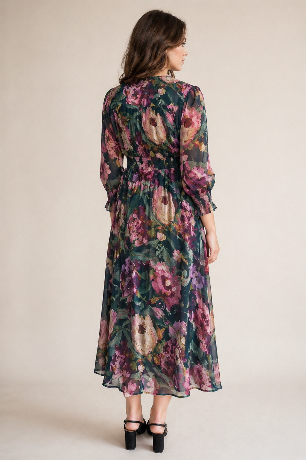 Fria - Floral Button Thur Midi Dress