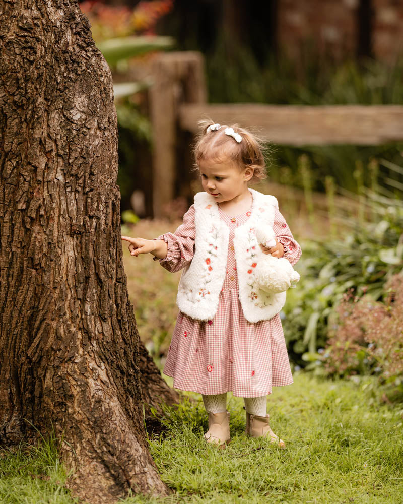 Fox & Finch Orchard Bloom Emb. Check Dress 3-7 Yrs in PINK