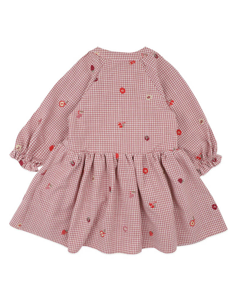 Fox & Finch Orchard Bloom Emb. Check Dress 3-7 Yrs in PINK