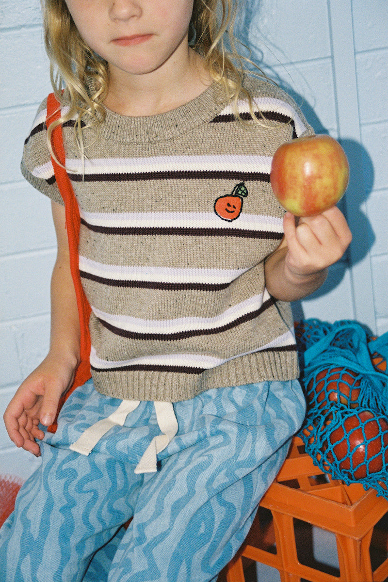 Grown Organic Stripe Apple Knit Vest - Oatmilk in Single