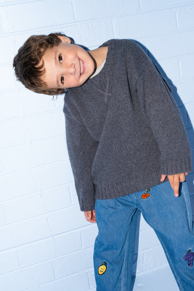Grown Merino Blend Knit Pull Over - Charcoal in Single