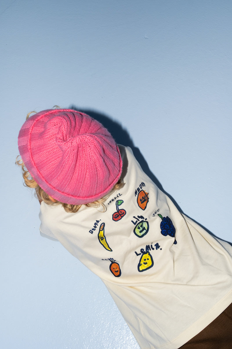 Grown Merino Blend Rib Knit Beanie - Raspberry in Single