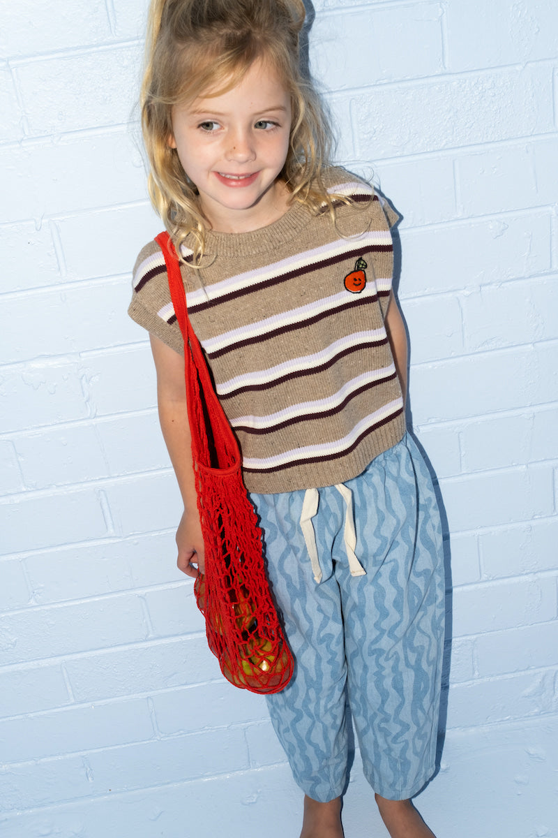 Grown Organic Stripe Apple Knit Vest - Oatmilk in Single