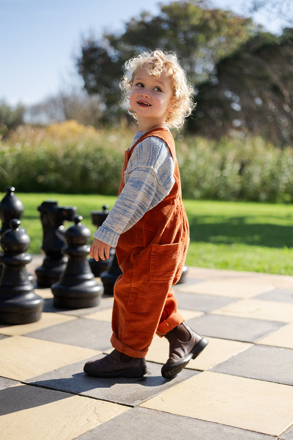 Grown Organic Cord Overalls - Brick in Single