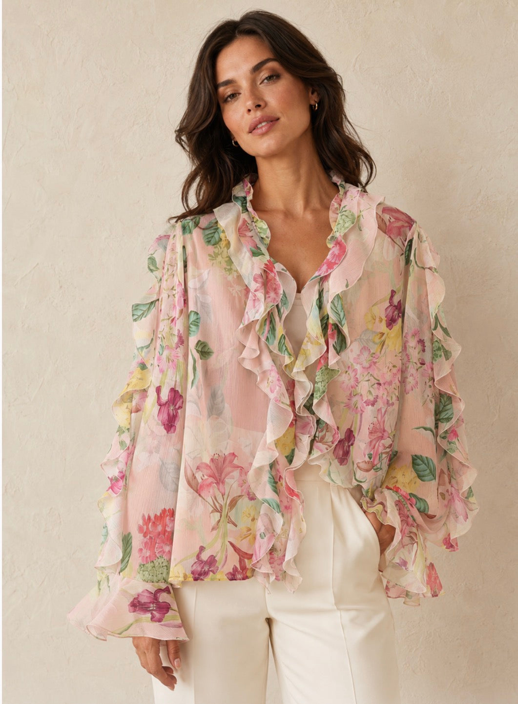 Smaibulun - Floral Ruffle Chiffon Blouse