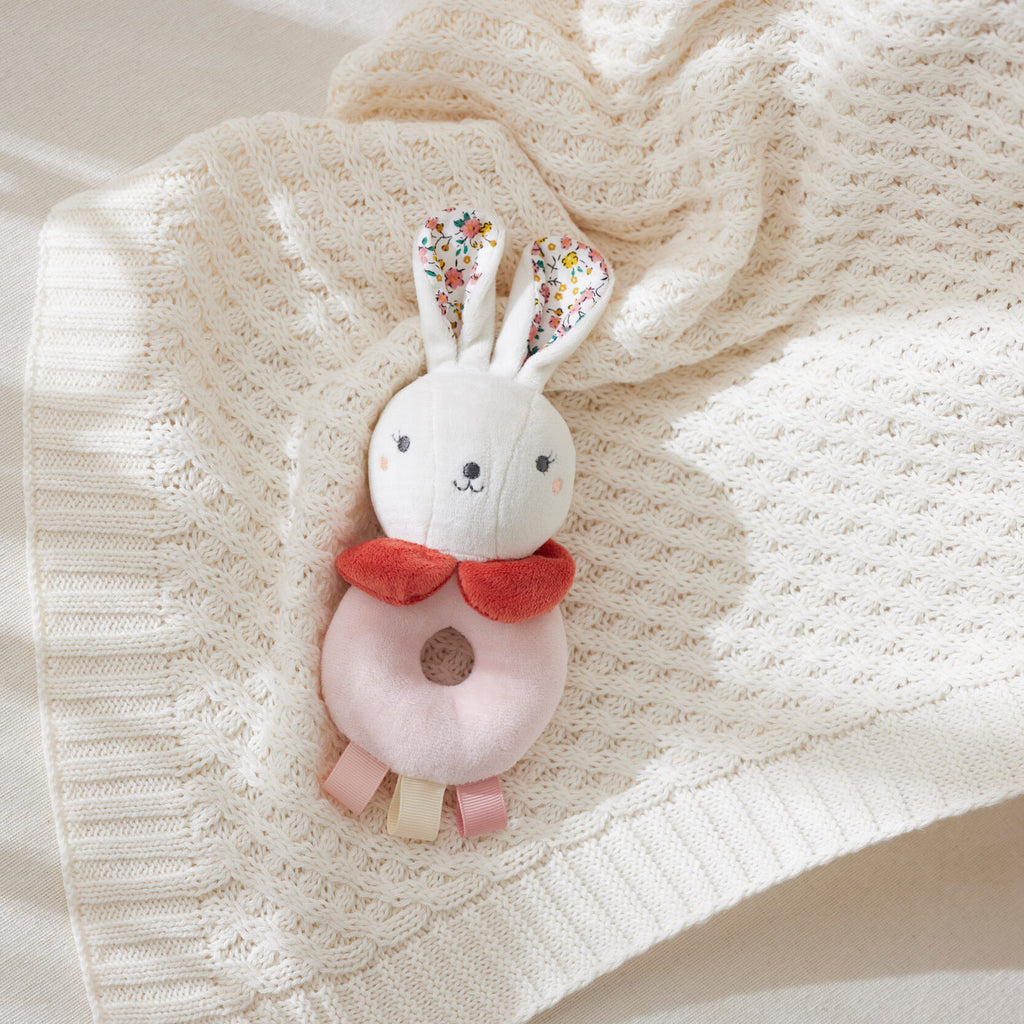 Jiggle & Giggle Hugglies Bunny Rattle in Pink/Cream