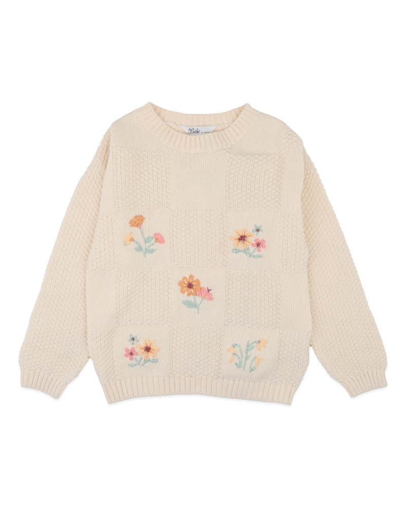 Bébé by Minihaha Fern Hand Emb. Organic Jumper 3-7 Yrs in NATURAL