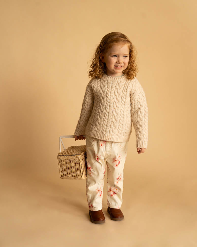 Bébé by Minihaha Emmy Petal Pull On Jeans 3-7 Yrs in CREAM
