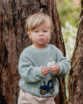 Bébé by Minihaha Hunter Tractor Knitted Jumper in GREEN