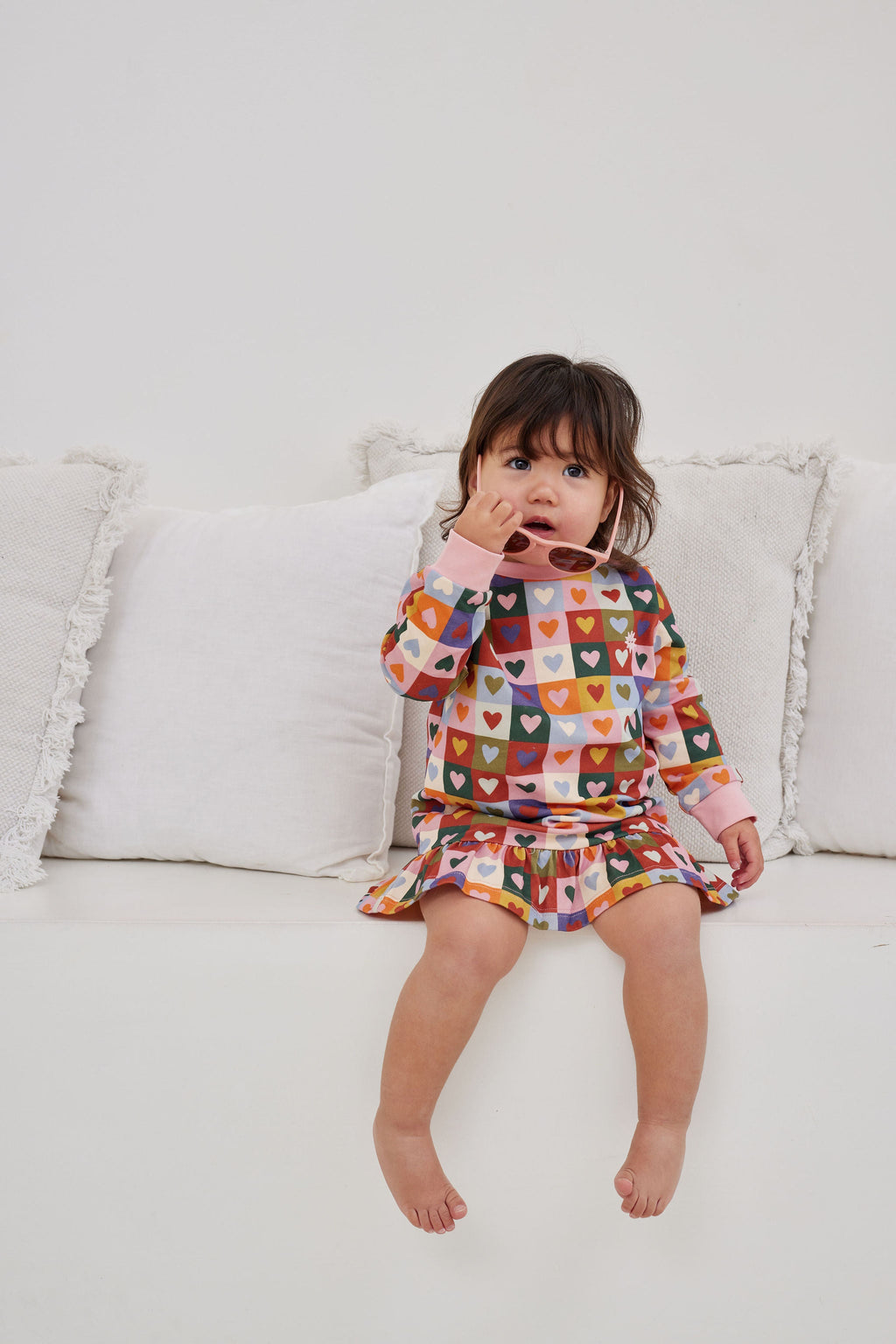Kapow Heart Checkerboard Drop Waist Dress