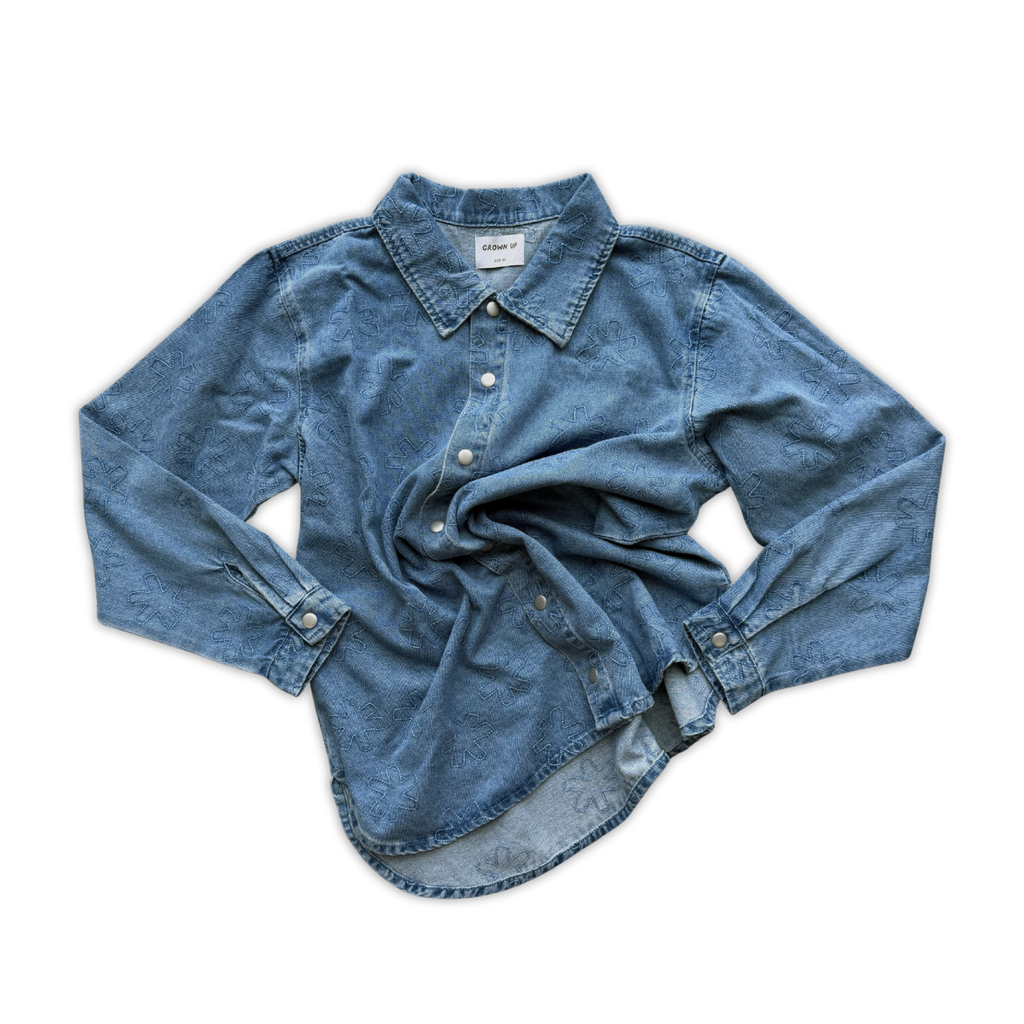 Grown Ladies Organic Starlight Embroidery Denim Shirt Jacket in Single
