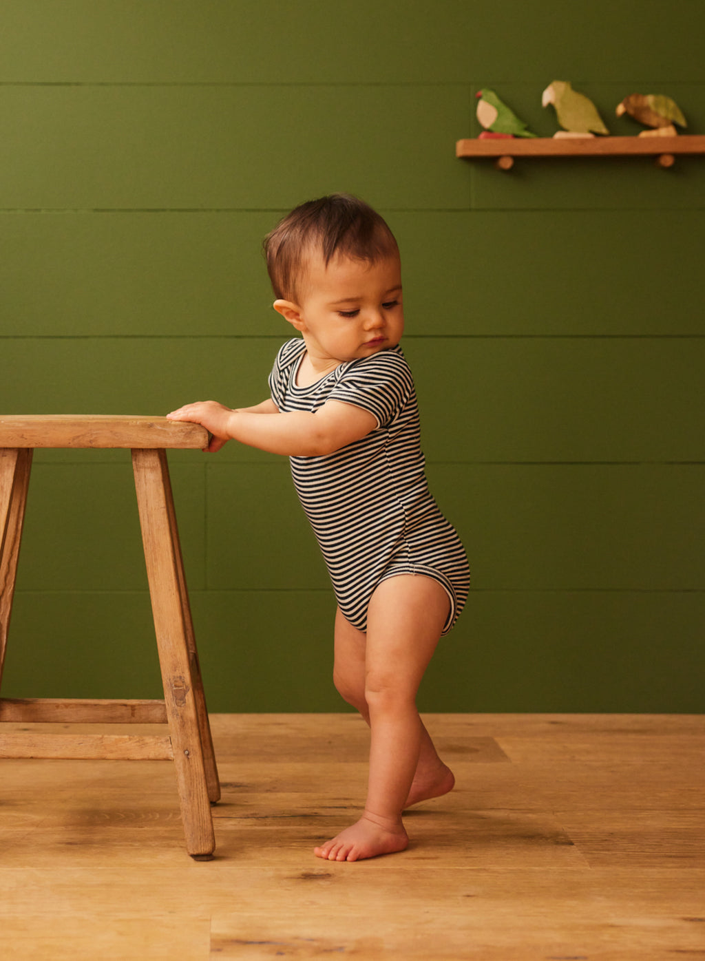 Nature Baby Short Sleeve Bodysuit in Navy Stripe