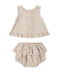 Quincy Mae Ruffled Tulip Top + Bloomer Set Dahlia in NATURAL