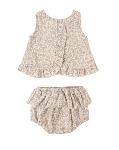Quincy Mae Ruffled Tulip Top + Bloomer Set Dahlia in NATURAL