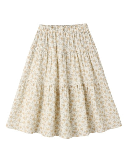 Rylee + Cru Tiered Midi Skirt Yellow Floral in IVORY
