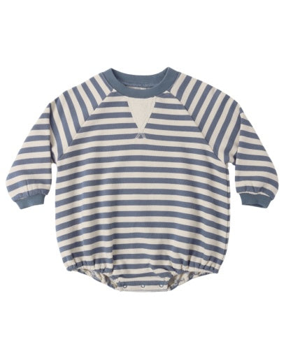 Rylee + Cru Crewneck Romper Marine Stripe in MARINE