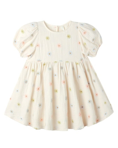 Marley Dress Embroidered Daisies in NATURAL