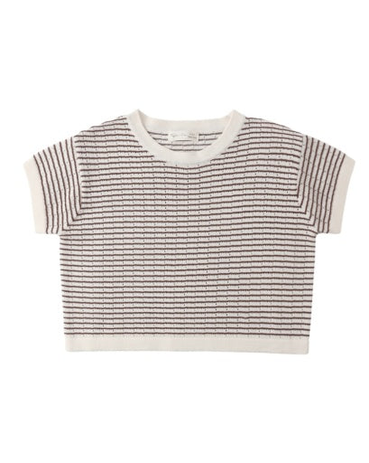 Rylee + Cru Boxy Crop Knit Tee Chocolate Stripe in CHOCOLATE