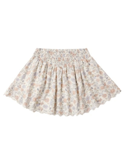 Smocked V Mini Skirt Bloom in IVORY