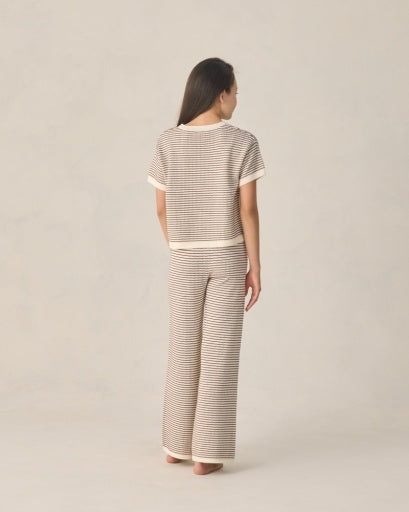 Rylee + Cru Teen Knit Wide Leg Pant Chocolate Stripe in CHOCOLATE