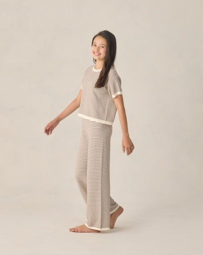 Rylee + Cru Teen Knit Wide Leg Pant Chocolate Stripe in CHOCOLATE