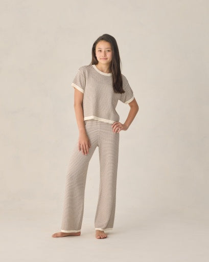 Rylee + Cru Teen Boxy Crop Knit Tee Chocolate Stripe in CHOCOLATE