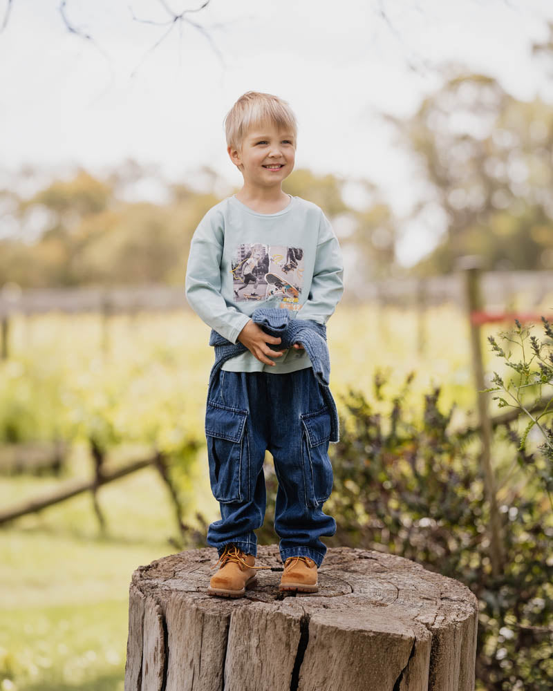 Fox & Finch Indigo Pull On Cargo Jeans 3-7 Yrs in BLUE