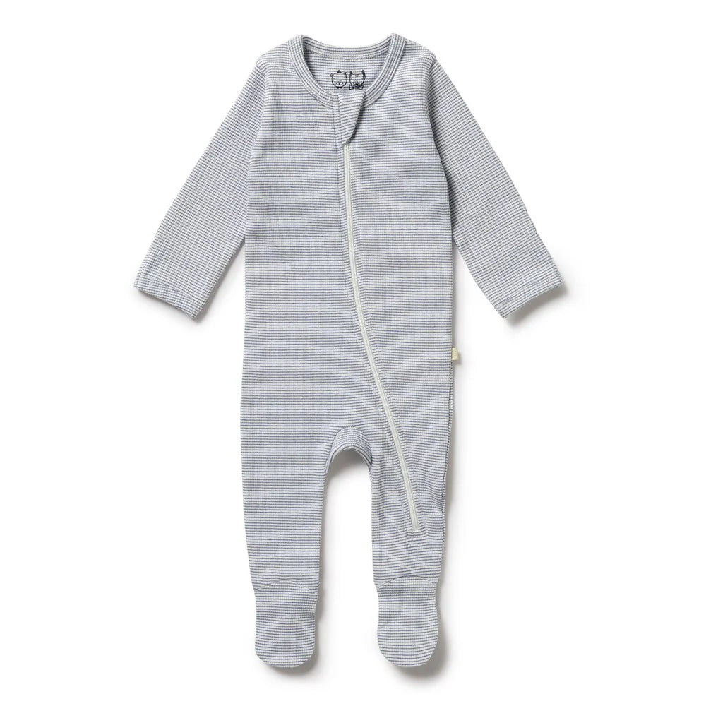 Wilson And Frenchy Organic Stripe Rib Zipsuit With Feet