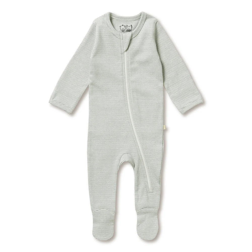 Wilson And Frenchy Organic Stripe Rib Zipsuit With Feet