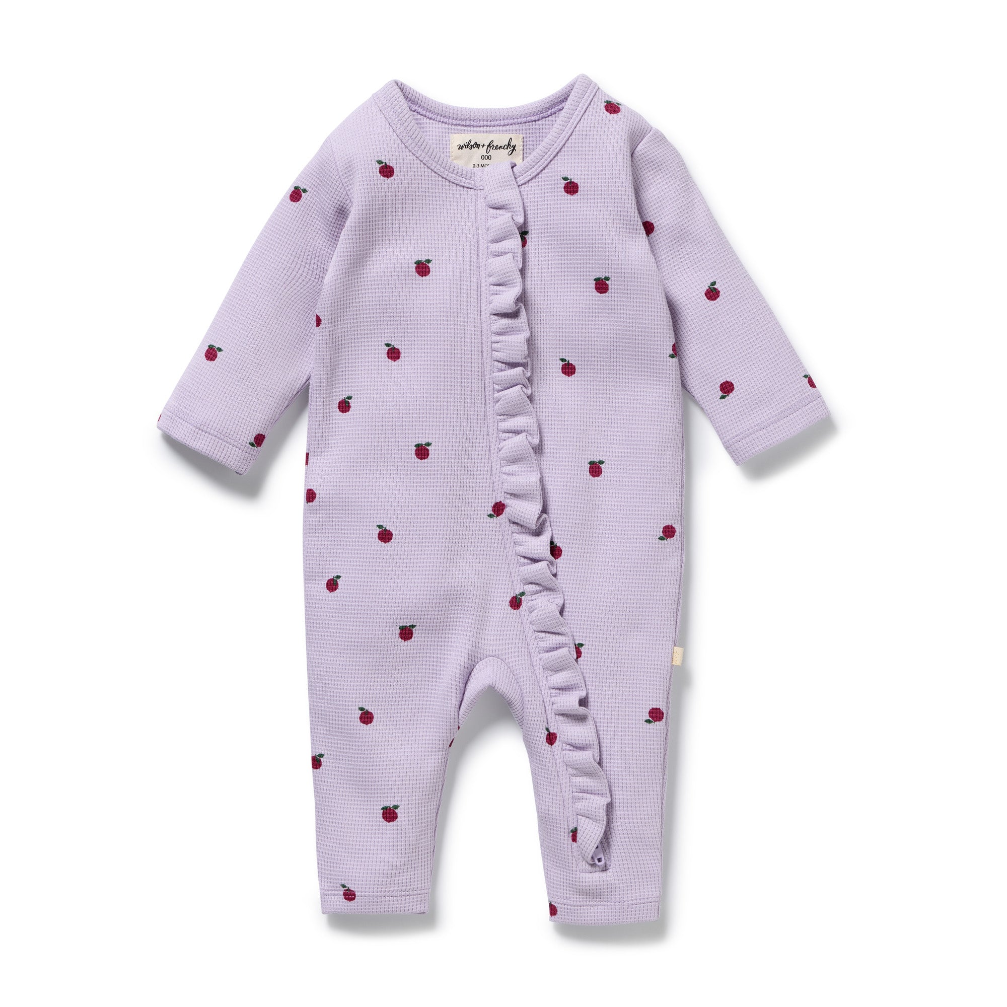 Wilson And Frenchy Berry Plums Organic Waffle Ruffle Zipsuit