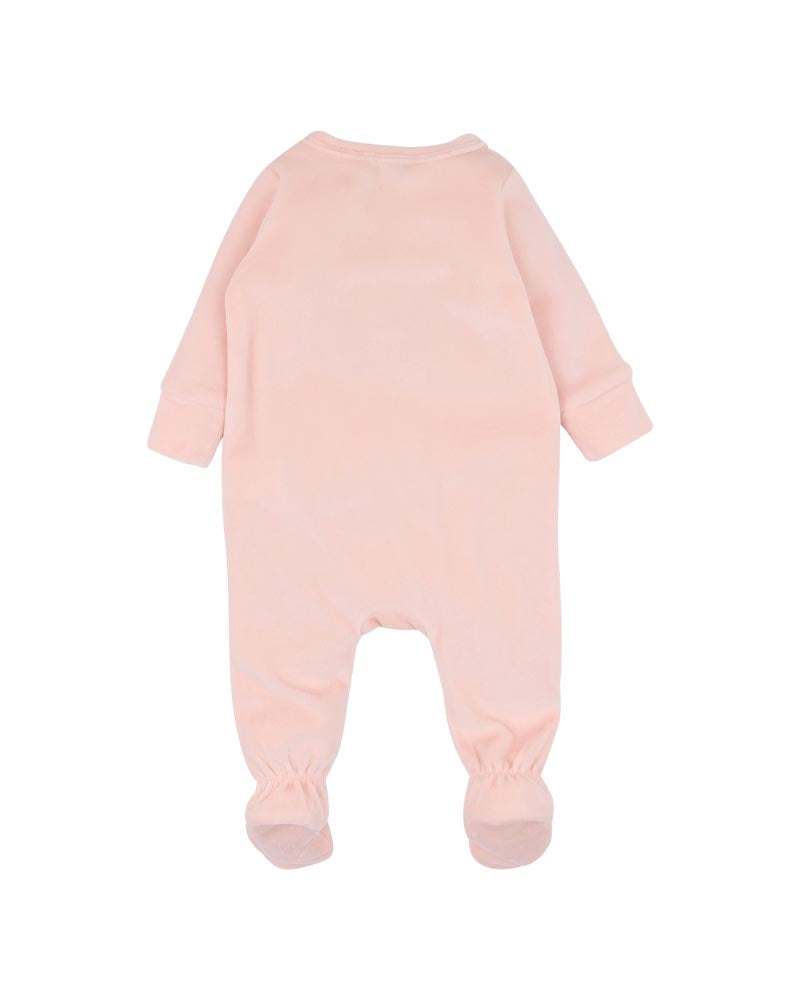 Bébé by Minihaha Fern Velour Embroidered Zip Onesie in PINK