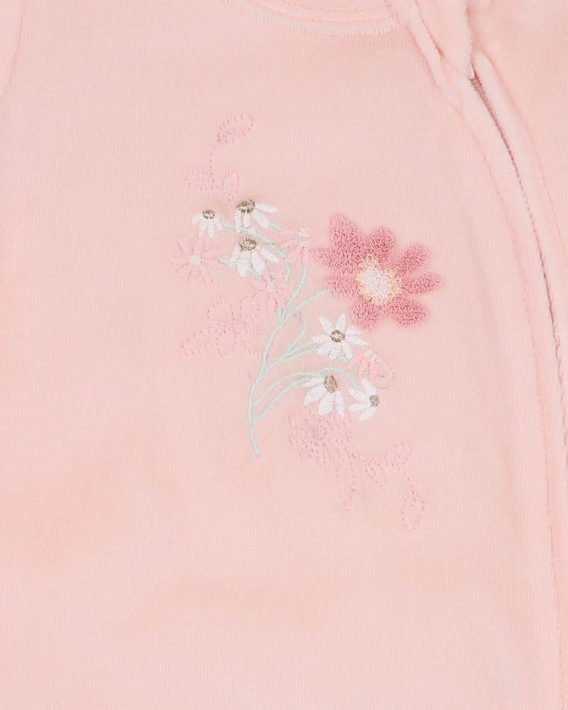 Bébé by Minihaha Fern Velour Embroidered Zip Onesie in PINK