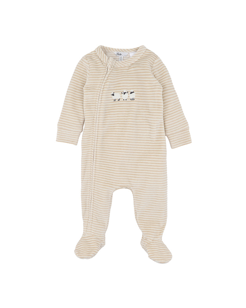 Bébé by Minihaha Hunter Stripe Velour Zip Onesie in NATURAL