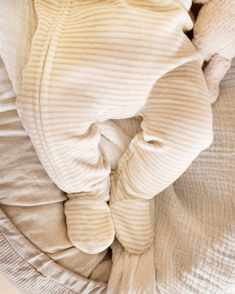Bébé by Minihaha Hunter Stripe Velour Zip Onesie in NATURAL