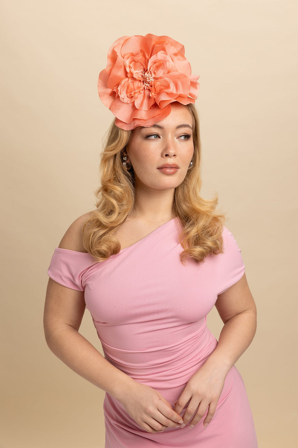 Morgan & Taylor Cindy Fascinator in Coral Pink in coral pink