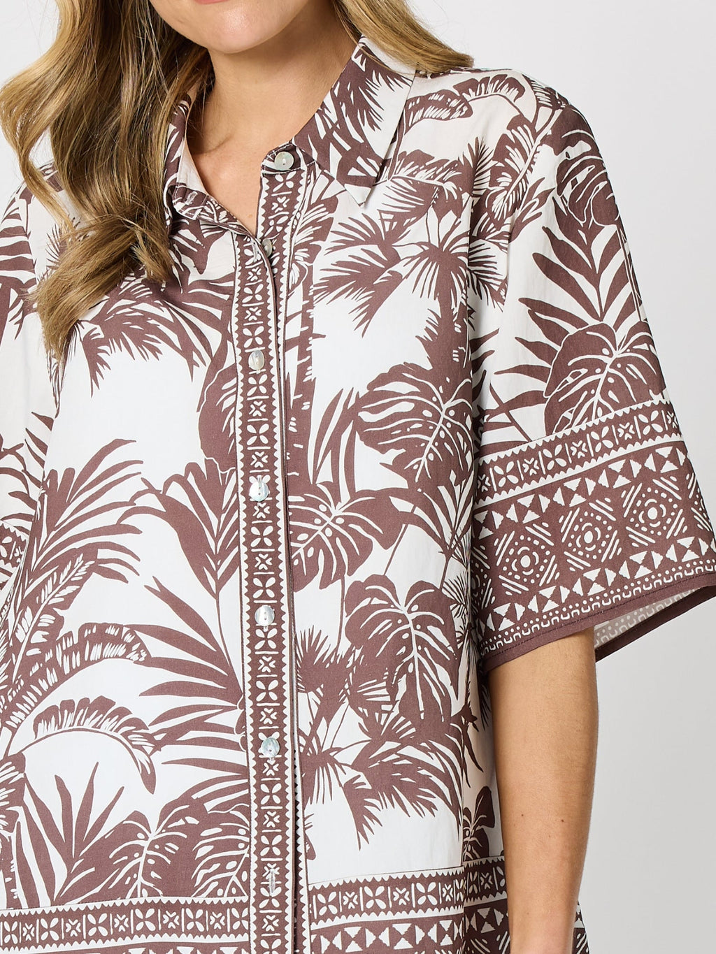 Hammock & Vine Palm Cove Print Shirt - Espresso White in Espresso White