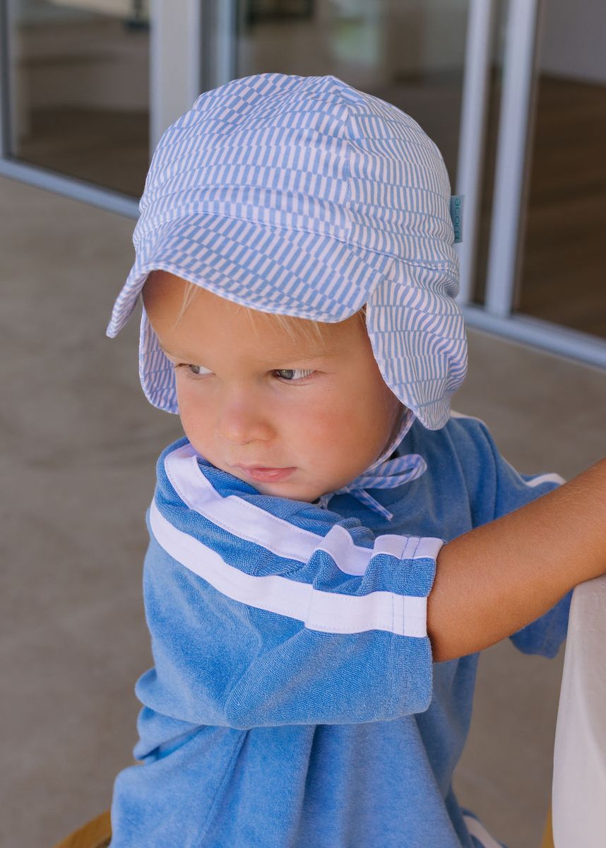 Acorn Kids Blue Sprinkle Soft Jersey Flap Cap in Blue and Cream