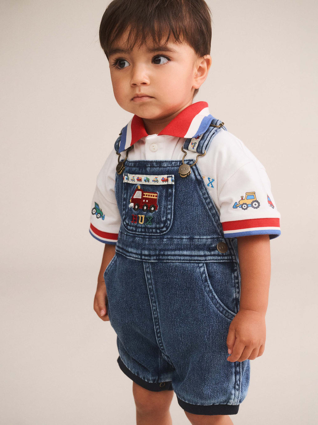 HUXBABY CONSTRUCTION 2PC SET in WHITE/ DENIM INDIGO