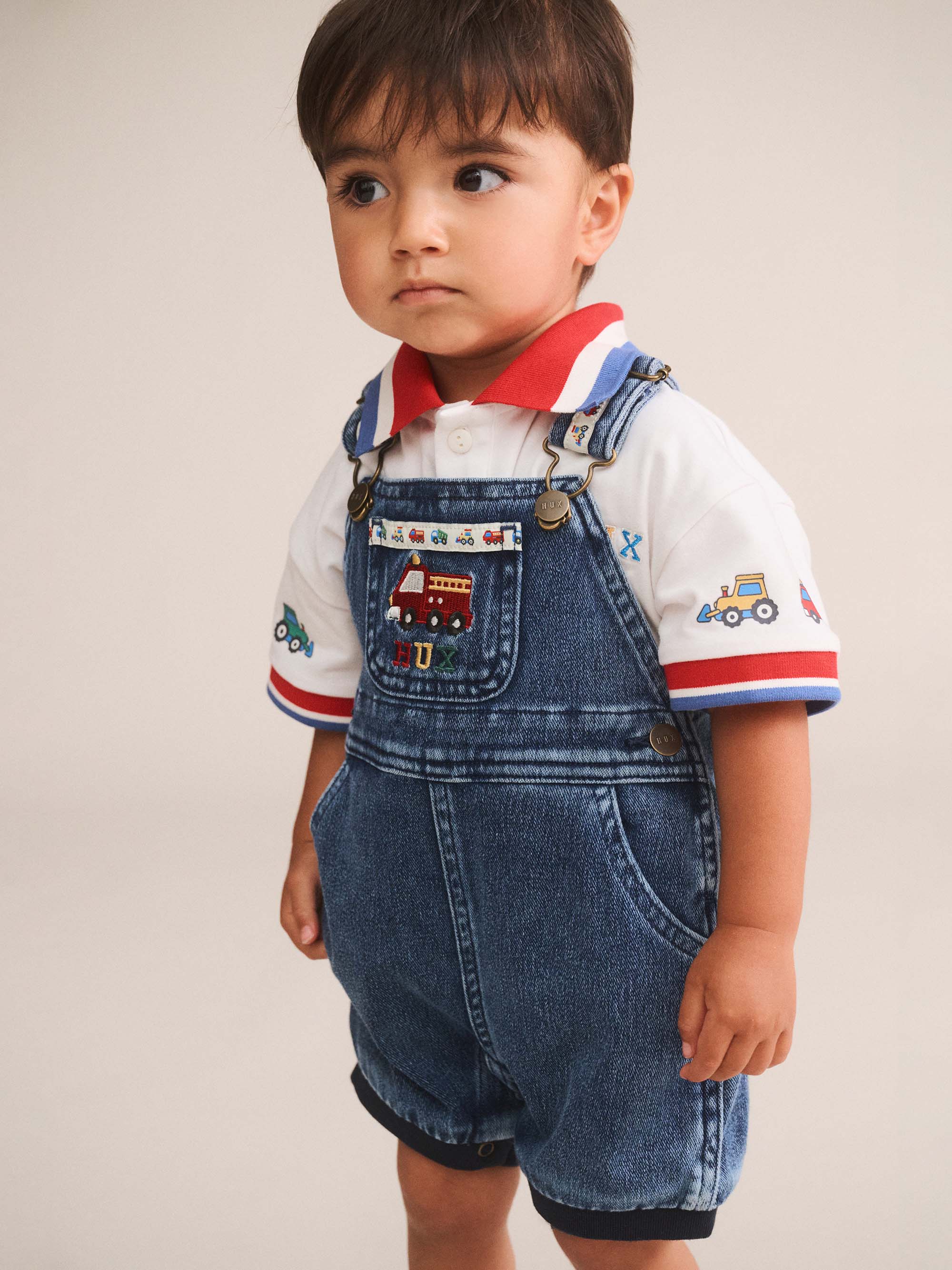 HUXBABY CONSTRUCTION 2PC SET in WHITE/ DENIM INDIGO