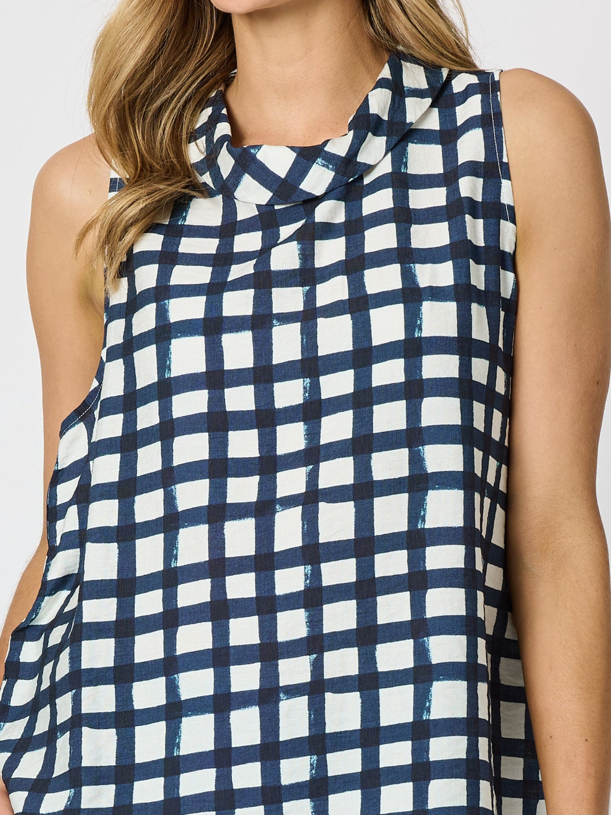 Clarity Monaco Grid Print Top - Navy/White in Navy/White