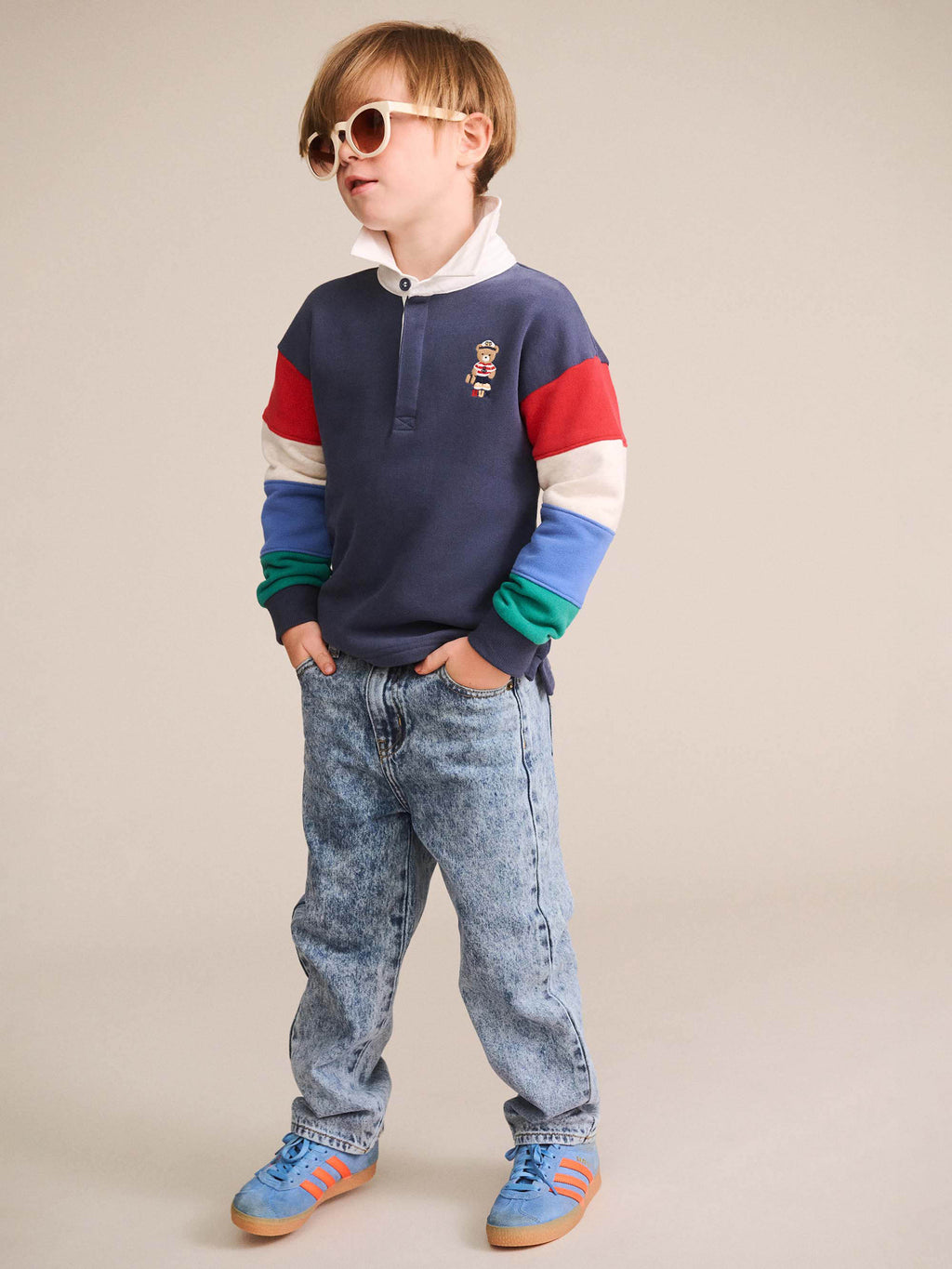 HUXBABY NAUTICAL HUX SPLICED FLEECE POLO in INK