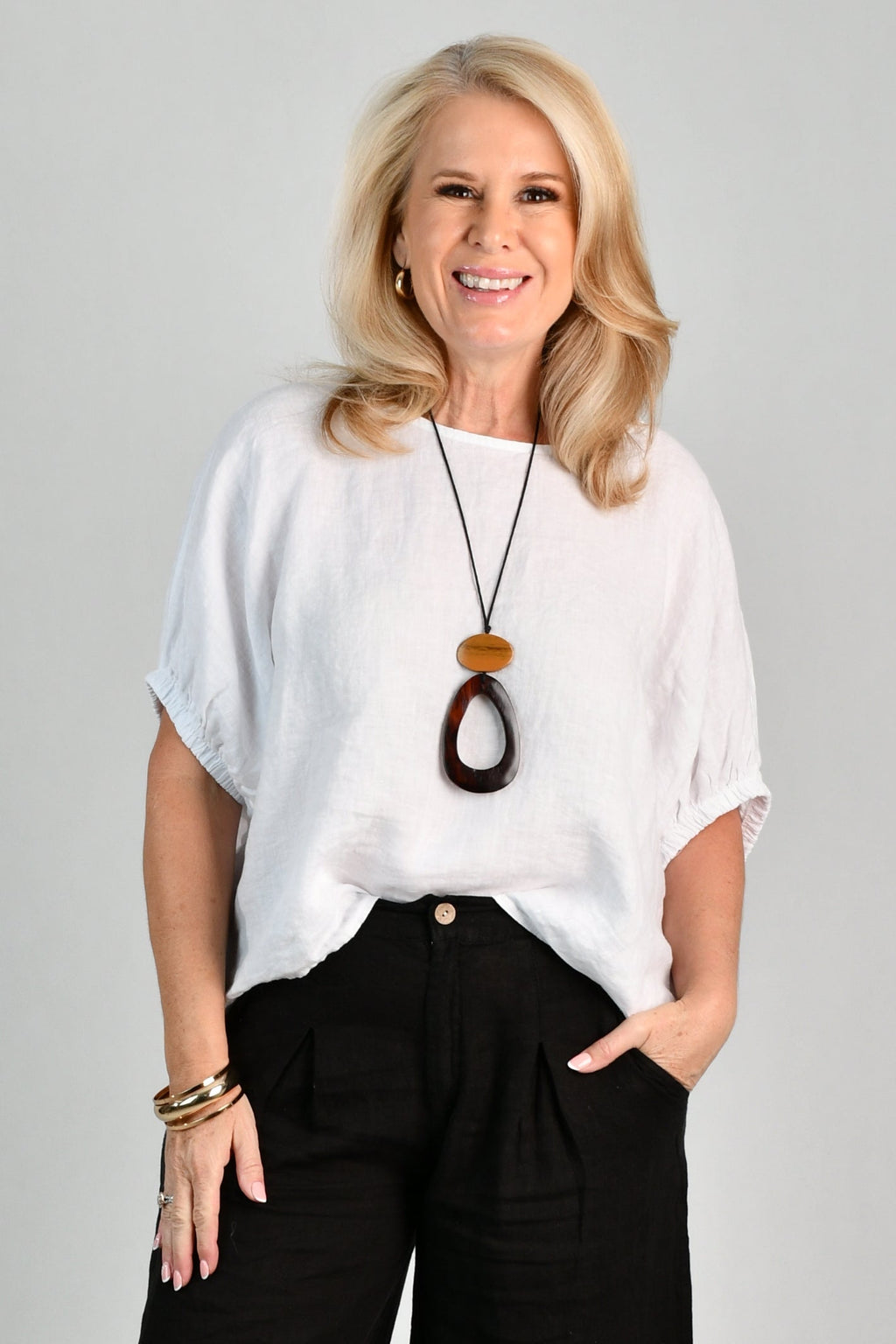 LA SOFIA VLST370 (26C477) - MARTINA LINEN TOP - WHITE in White