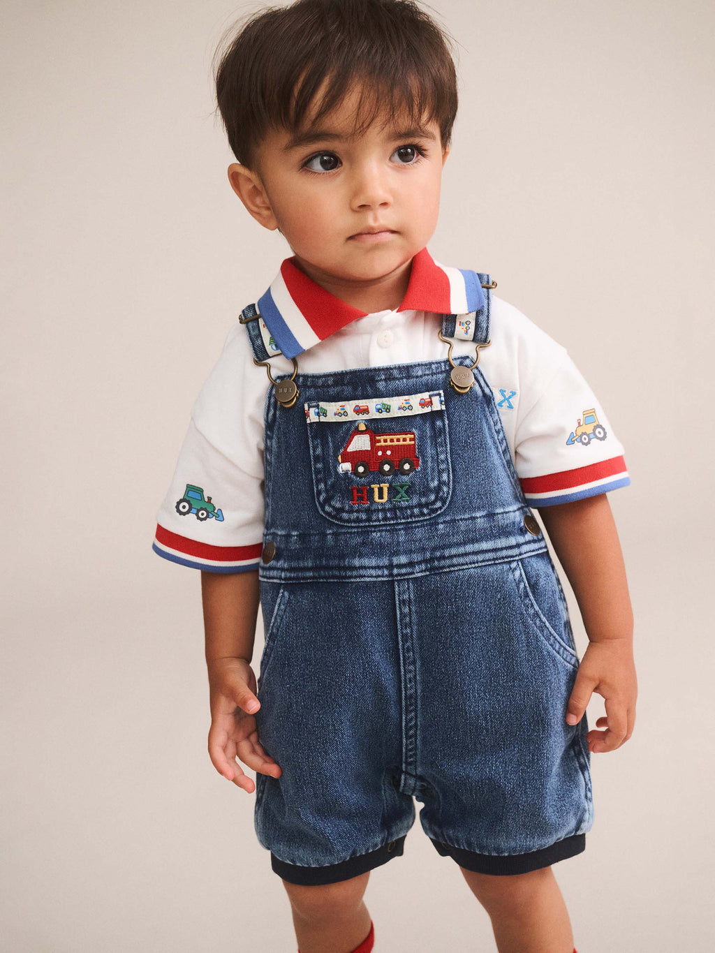 HUXBABY CONSTRUCTION 2PC SET in WHITE/ DENIM INDIGO