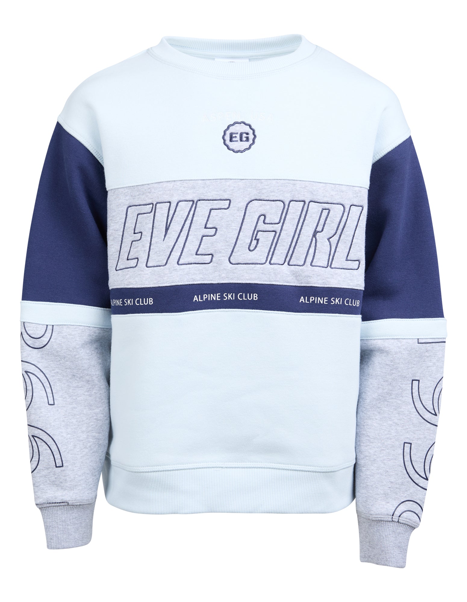 Eve Girl Alpine Panelled Crew (Size 8-16) in LIGHT BLUE