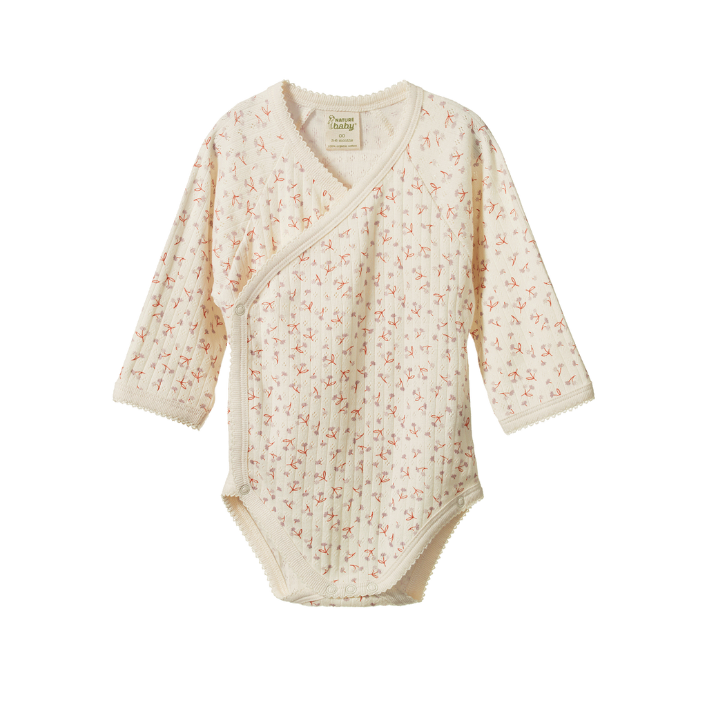 Nature Baby L/S KIMONO BODYSUIT POINTELLE in Dandelion Print