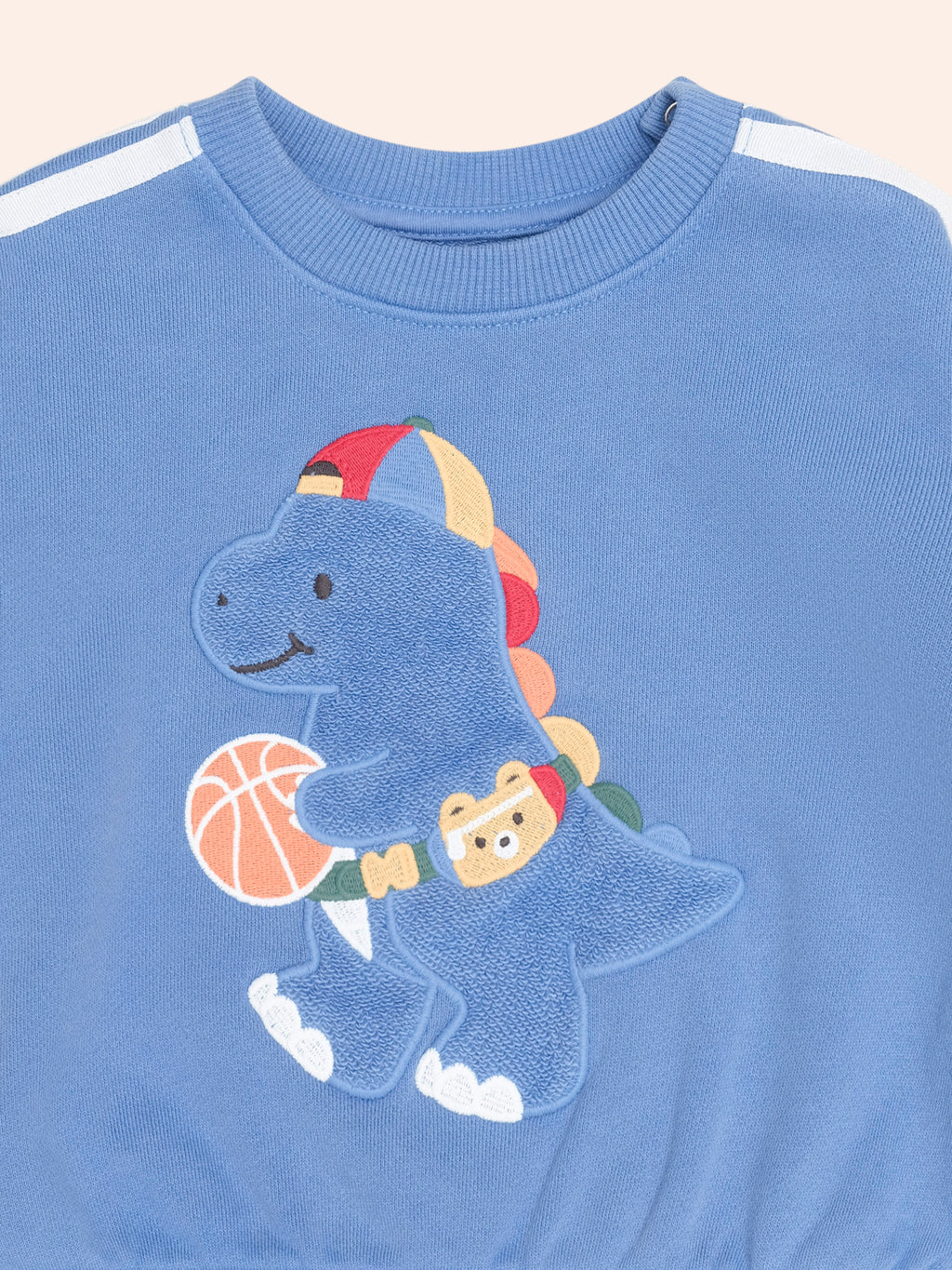 HUXBABY BALLER DINO SPORTY STRIPE SWEATSHIRT in VINTAGE BLUE GARMENT DYE