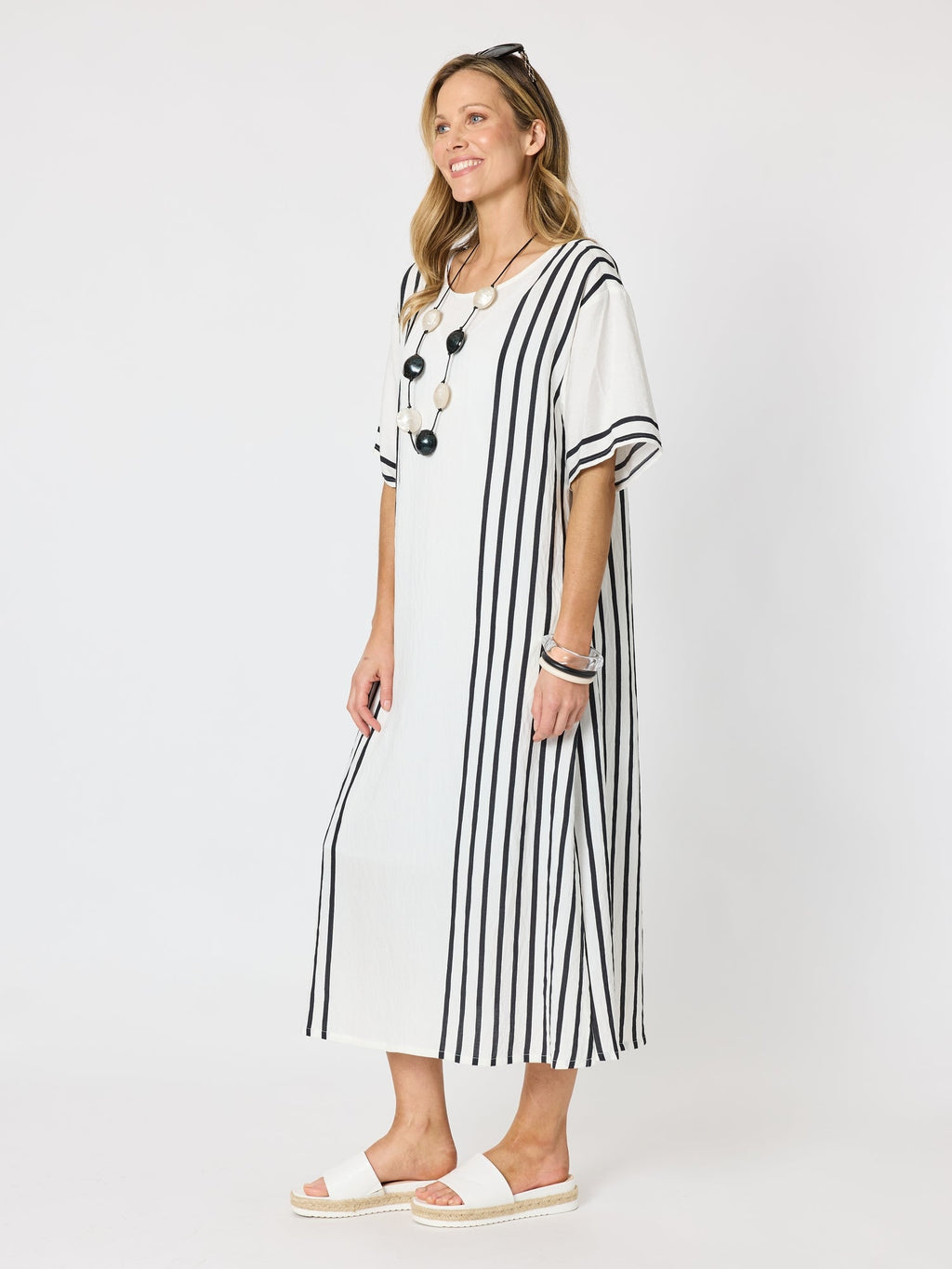 Clarity Sevilla Stripe Print Dress - White/Black in White/Black