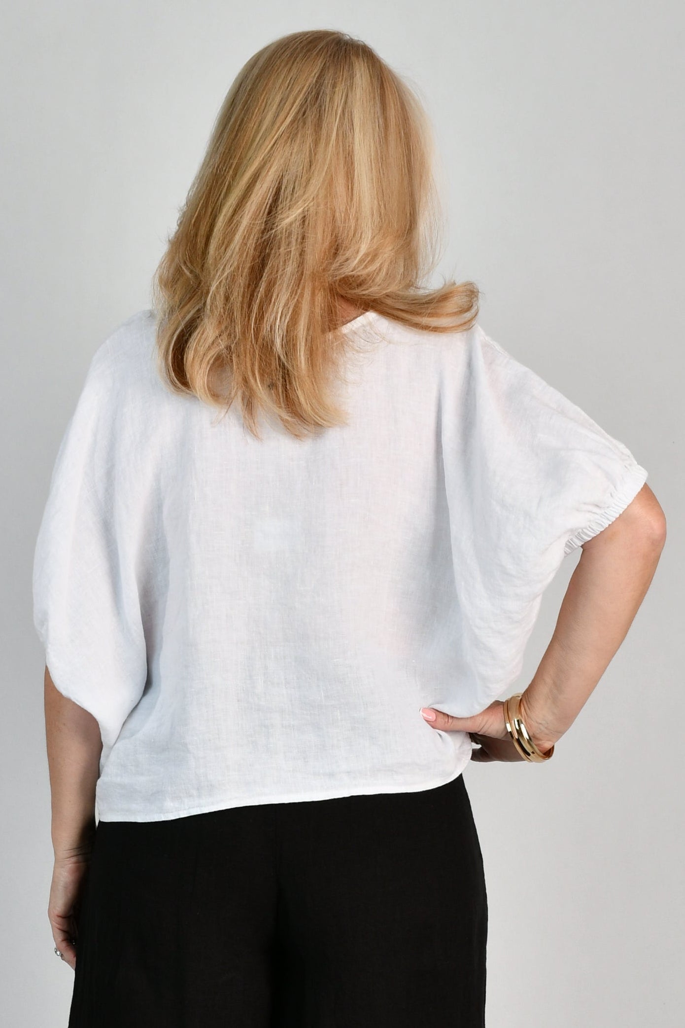 LA SOFIA VLST370 (26C477) - MARTINA LINEN TOP - WHITE in White