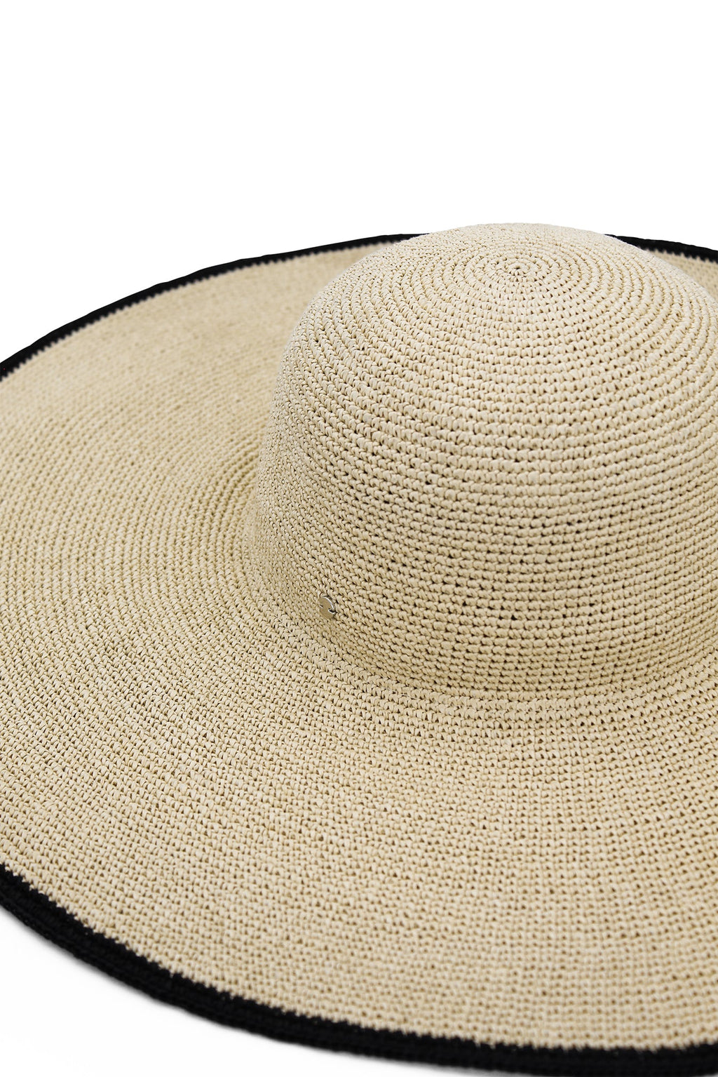 Morgan & Taylor Raegan Crochet Straw Sun Hat in Natural Beige and Black Stripe in Beige